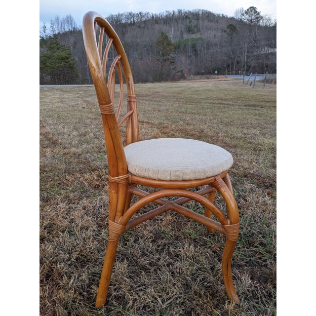 1970s Royal Designs Polynesian Bentwood Bamboo & Rattan Chair With Palm Motif Back For Sale - Image 6 of 12