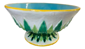 Early 19th Century Large White and Turquoise Blue Majolica Bowl With “Acanthus” Leaf Accents by George Jones