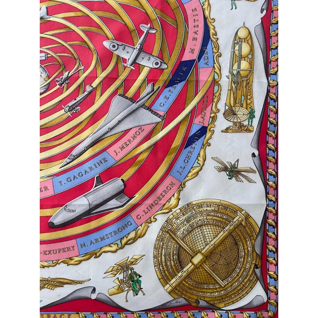 Red Hermès Cotton Scarf “Rêves D’espace” 1993 For Sale - Image 8 of 10