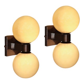 Modernist Hand-Blown Murano Smoked Golden Moon Hue Glass Double Sphere Sconces For Sale