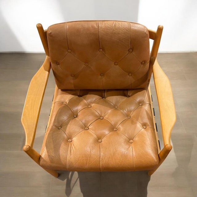 1960s Armchair in Beech & Leather by Ingemar Thillmark for Ope, 1960s, Set of 2 For Sale - Image 5 of 8