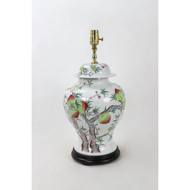 Vintage Painted Botanical Porcelain Temple Jar Table Lamp For Sale - Image 4 of 7