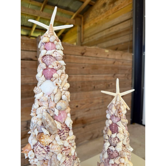 Shell Custom Coastal Organic SculpturauSeashell Holiday Cone Trees – Pair For Sale - Image 7 of 12