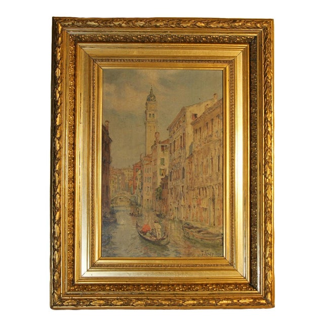 J. Curter, Venetian Canal Scene, Early 20th Century, Oil on Wood, Framed For Sale - Image 9 of 9
