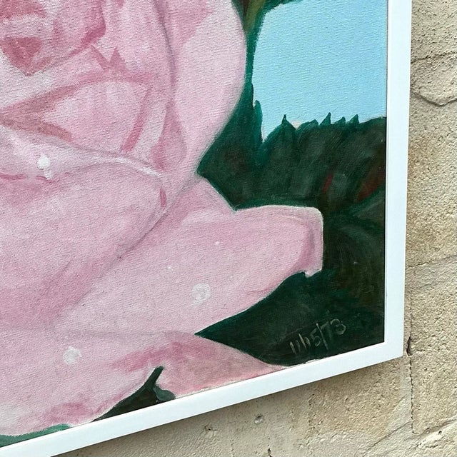 Late 20th Century Vintage Boho Floral Original Oil Painting on Canvas For Sale - Image 5 of 6