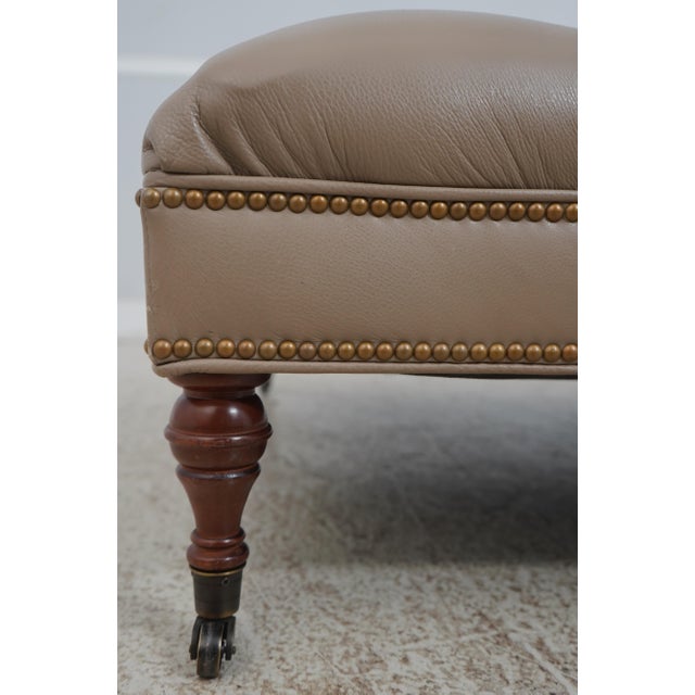 Brown Large Tufted Leather Ottoman ~ Possibly Hancock & Moore For Sale - Image 8 of 12