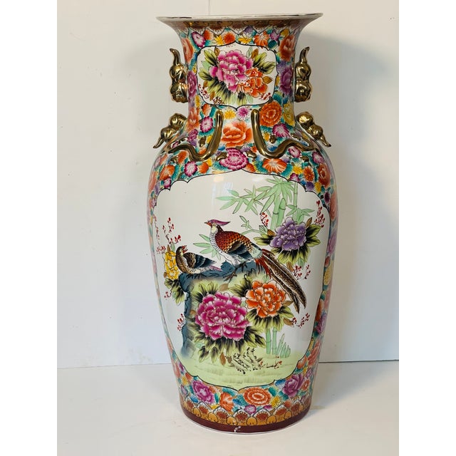 1900 - 1909 1900s Spectacular Chinese Chinoiserie Floor Vase With Phoenix Birds and Stand For Sale - Image 5 of 12