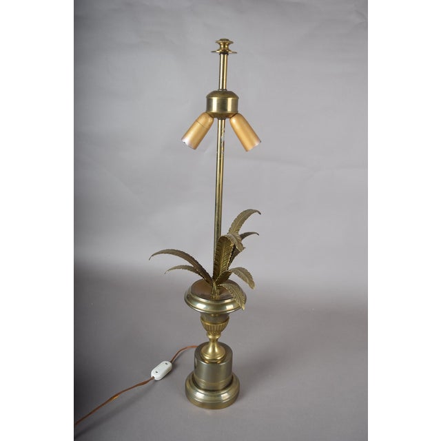 Metal Hollywood Regency Brass Palm Leaf Double Socket Table Lamp, Europe, 1960s For Sale - Image 7 of 12