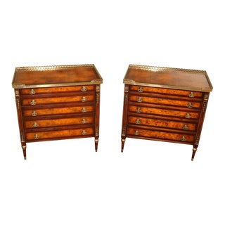 Pair of Theodore Alexander 5 Drawer Burled French Style Nightstand Chests For Sale