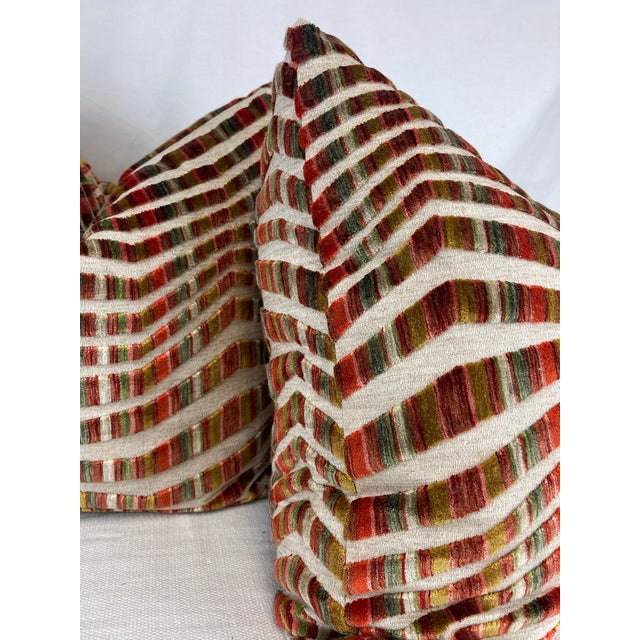 Custom pair of 22" pillows covered in Opuzen Fabrics "Tazza" cut velvet in color mohave. This is a luxe, thick cut velvet....