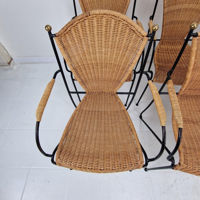 Vintage Wicker and Iron Armchairs by Frederic Weinberg, 1950s, Set of 8 For Sale - Image 14 of 18