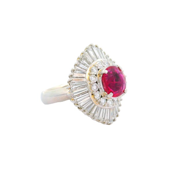 Contemporary 2.63 Carat Thai Ruby Diamond Ballerina Platinum Ring, Grs Certified, Size 6.25 For Sale - Image 3 of 6