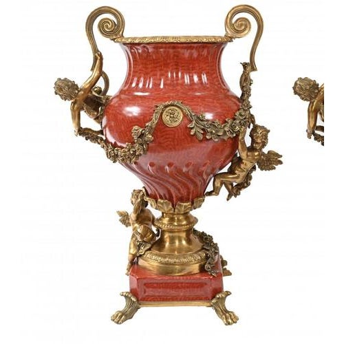 French Porcelain Ormolu Cherub Urns, Set of 2 For Sale - Image 10 of 13