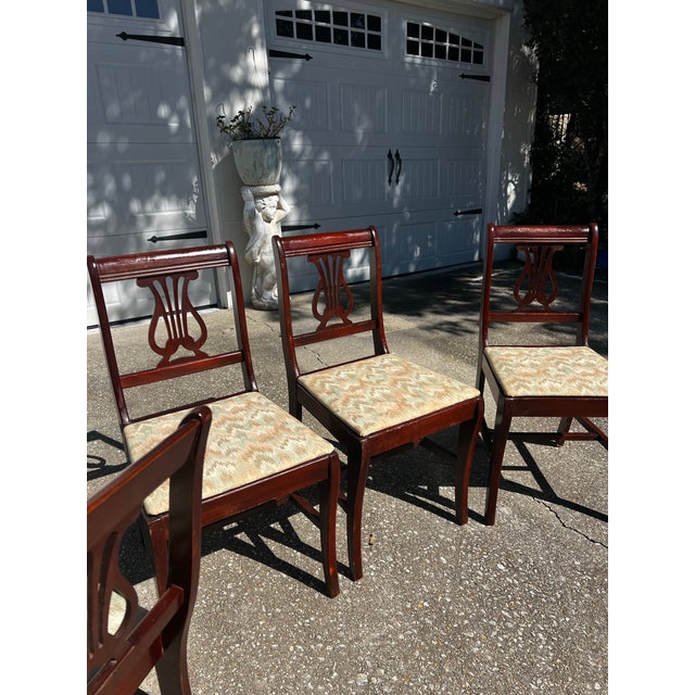 Antique Harp Lyre Back Wooden Dining Chairs- Set of 4 For Sale In Atlanta - Image 6 of 14
