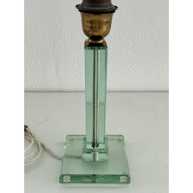 Italian Table Lamp with Green Glass and Brass Details from Fontana Arte, 1950s For Sale - Image 10 of 18