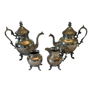 Mid 20th Century Birmingham Silver on Copper Coffee Tea Service With Sugar & Creamer - 4 Piece Set For Sale