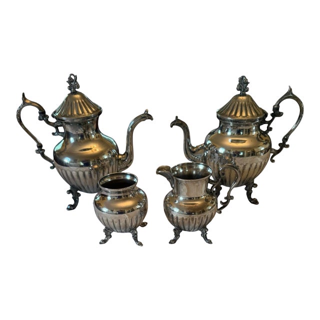 Mid 20th Century Birmingham Silver on Copper Coffee Tea Service With Sugar & Creamer - 4 Piece Set For Sale