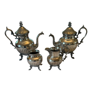 Mid 20th Century Birmingham Silver on Copper Coffee Tea Service With Sugar & Creamer - 4 Piece Set