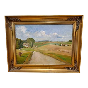 Theodore B Dahl (1886-1971) Beautiful Country Landscape With Figures Oil Paint on Canvas Painting