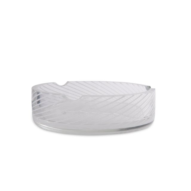 A large clear and white spiral design Murano Glass ash tray with straight sides, vintage 1960's.