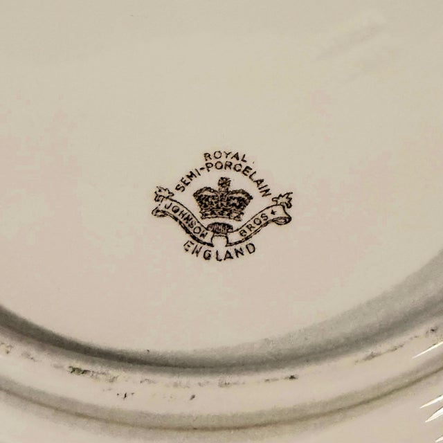 Wood Antique Johnson Bros England "Royal Semi-Porcelain" Wash Basin With Functional Drain Hole & Stand For Sale - Image 7 of 12