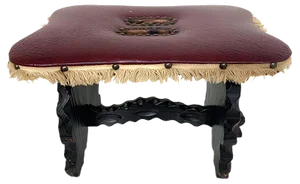 Spanish Renaissance Red Faux-Leather Footstool