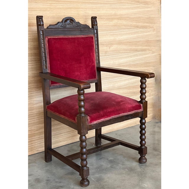 19th Century Spanish Colonial Altar Carved Armchair with Red Velve Seat and Back For Sale - Image 18 of 18