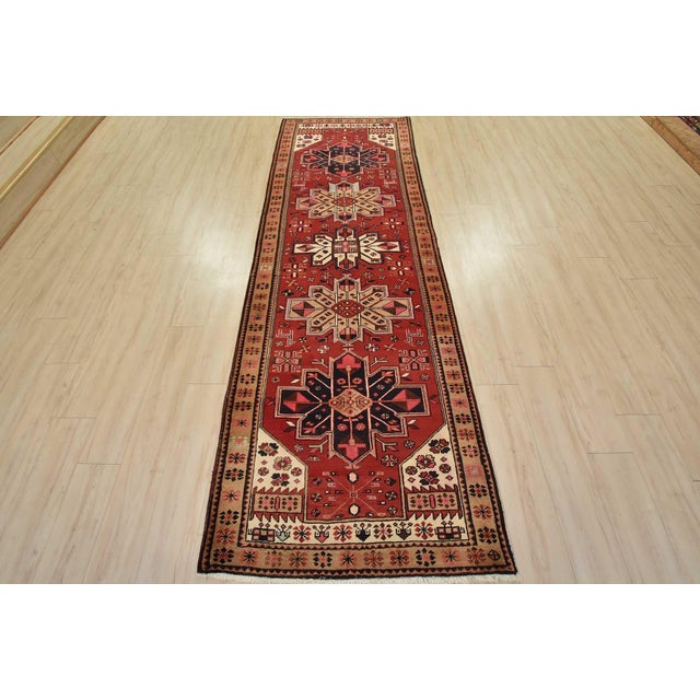 Tribal Luri Runner 3’6” X 10’8” Red Wool Vintage Tribal Hand-Knotted Oriental Rug For Sale - Image 3 of 15