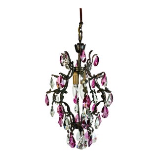 Antique Vintage 1960s Crystal Chandelier – Hand-Restored, Pink Hand-Painted Crystals For Sale
