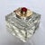 Vintage Cut Crystal Inkwell W/Brass Lid and Red Gemstone For Sale - Image 11 of 12