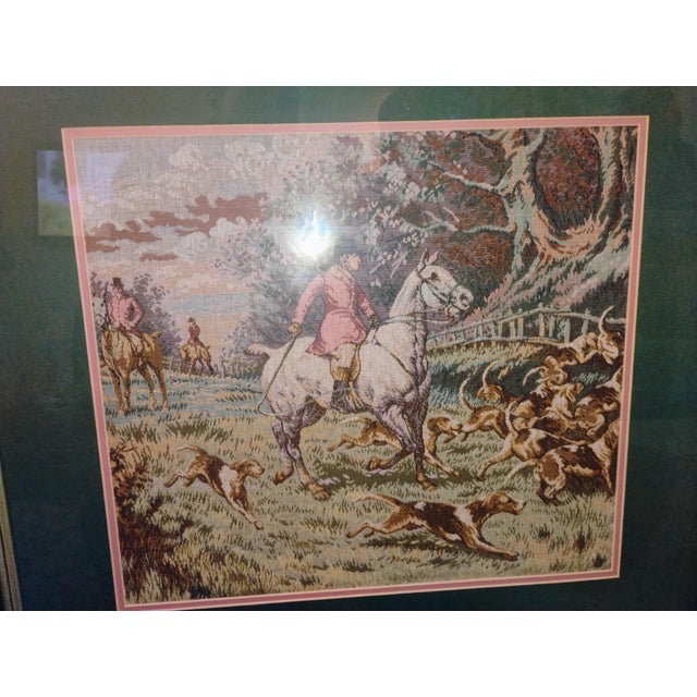 1990s Grand Scale Vintage English Fox Hunt Still Life Tapestry in Custom Dark Wood Frame For Sale - Image 5 of 6