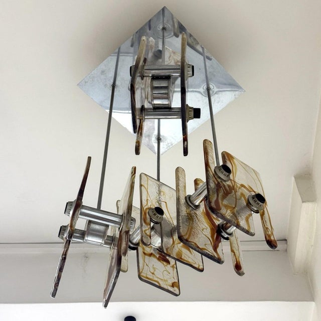 Modernist 16-Light Chandelier in Murano Glass and Steel, 1970s For Sale - Image 12 of 13