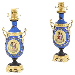 Napoléon Iii Neoclassical Style Porcelain Table Lamps, Set of 2 For Sale