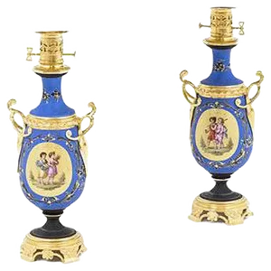 Napoléon Iii Neoclassical Style Porcelain Table Lamps, Set of 2