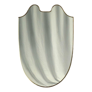 Italian Modern, Brass, Glass, Shield Wall Mirror, Italy, 1950s