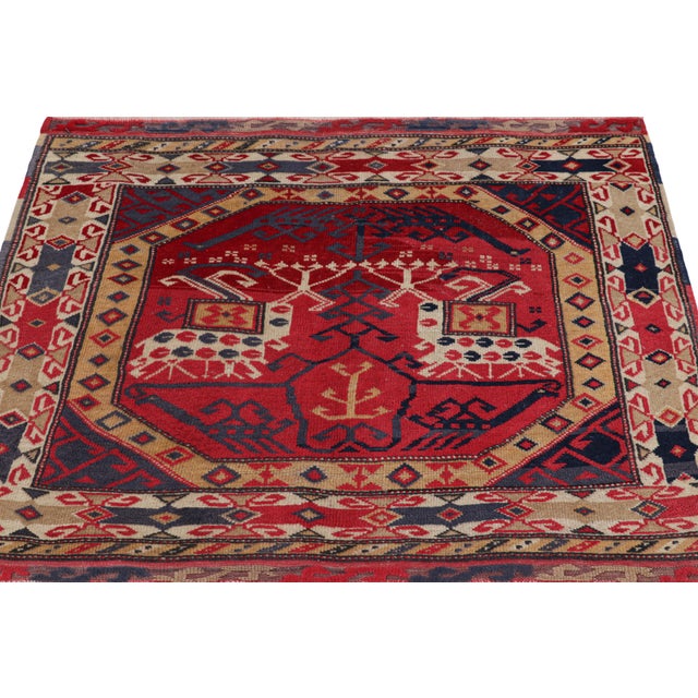 Rug & Kilim Antique Anatolian Square Rug in Red With Geometric Patterns, From Rug & Kilim For Sale - Image 4 of 7