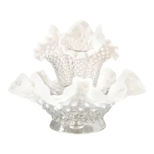 White Opaline Blown Glass Hobnail Epergne Vase by Fostoria, Circa 1950s