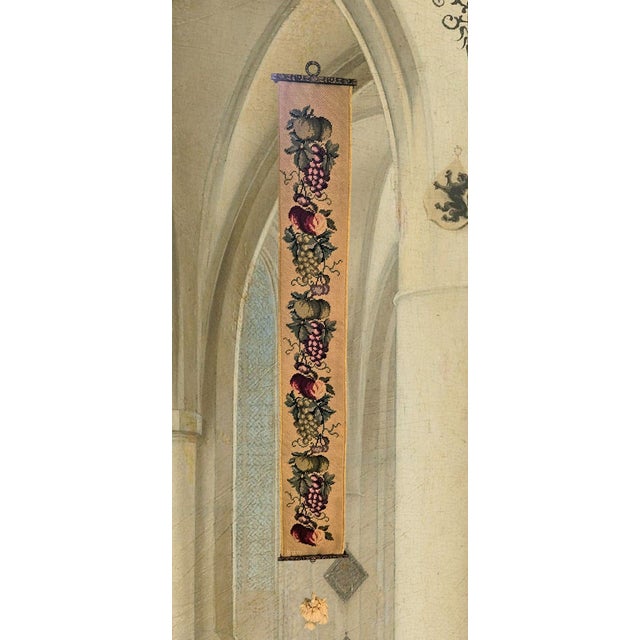 Antique Bell Pull with intricate design of what appears to be purple & green grapes and red & green tomatoes all artfully...