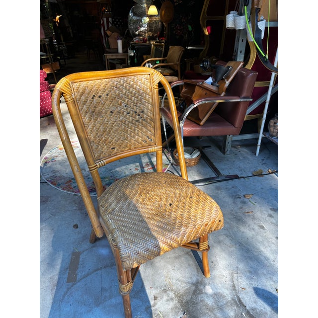 French Vintage Rattan French Bistro Accent Chair For Sale - Image 3 of 11