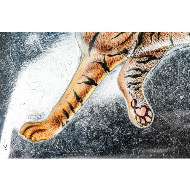 Orange Fierce Hand Painted Enamel Tiger Antique Sterling Silver Luxury Cigarette Case Holder Tobacciana For Sale - Image 8 of 18