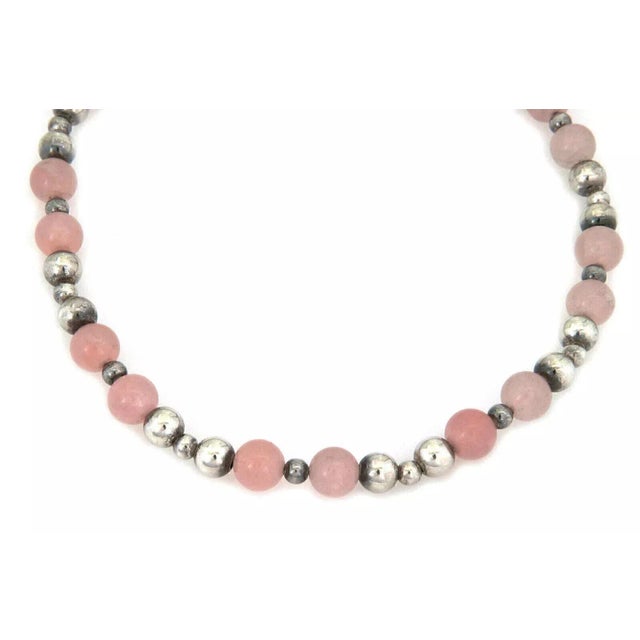 Contemporary Tiffany & Co. Vintage Sterling Silver Pink Quartz Beaded Necklace For Sale - Image 3 of 4