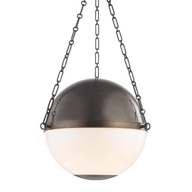 Transitional Mark D. Sikes 2 Light Sphere No. 2 Pendant, Large, Distressed Bronze For Sale - Image 3 of 3