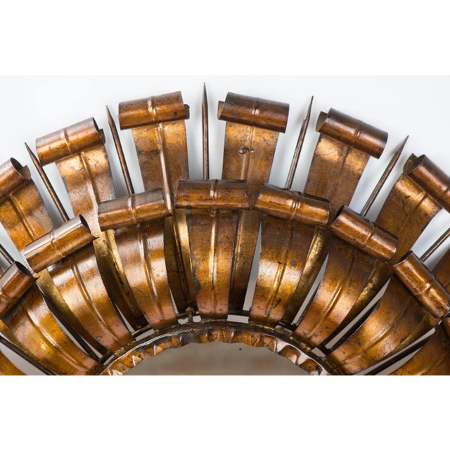 1950s Large Spanish Brutalist Backlit Gilt Sunburst Mirror or Ceiling Flush Mount For Sale - Image 6 of 13