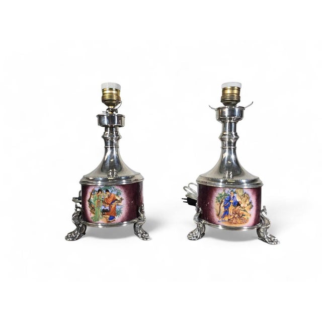Asian Silver and Enamel Lamps, 1940, Set of 2 For Sale - Image 4 of 10