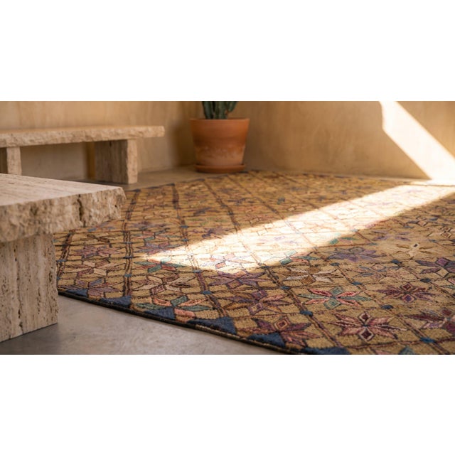 Extraordinary Details of Stars in a Diamond Pattern Antique American Hooked Rug For Sale - Image 14 of 15