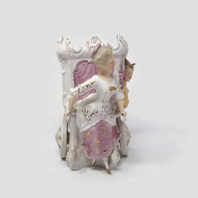 Early 20th Century Antique German Bisque Porcelain Figural Carriage Chariot Vase Planter Gold Gilt For Sale - Image 5 of 7