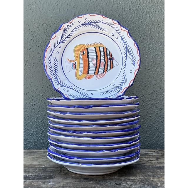 Vintage Italian Hand Painted Fish Plates - Set of 12 For Sale - Image 9 of 12