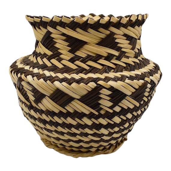 Woven Tribal Basket Vase in Brown and Black Chairish