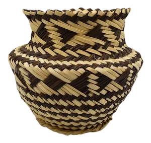 Woven Tribal Basket Vase in Brown and Black