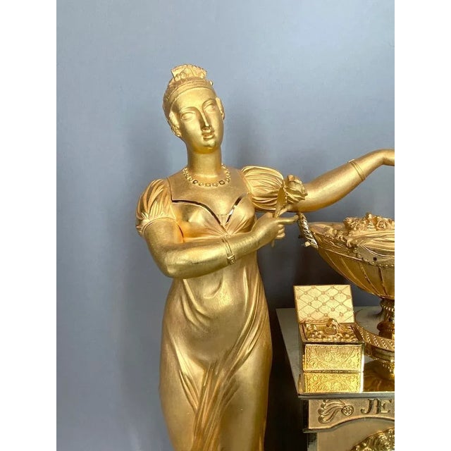 Metal 19th Century Gilt Bronze French Empire Table/Chimney Clock For Sale - Image 7 of 12